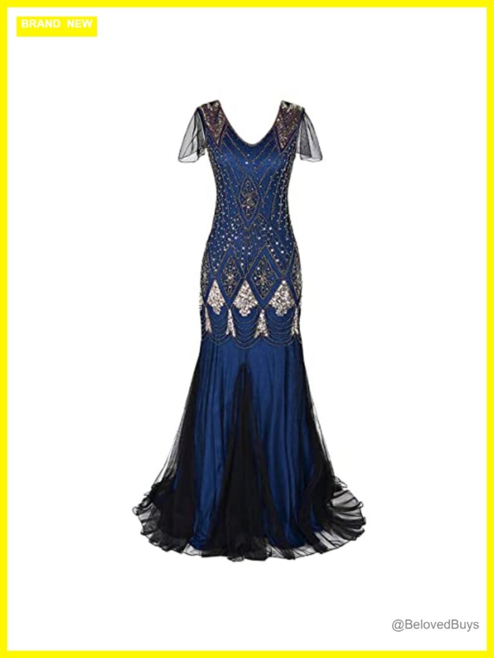 Vintage 1920s Gatsby Flapper Sequin Mermaid Hem Maxi Formal Dress